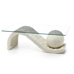 Viadurini Living Couchtische Aus Stein-Wohnzimmer-Couchtisch mit Glasplatte und Sockel aus Fossilstein – Kugel