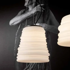 Viadurini Lighting Designer Pendelleuchten-Wohnzimmer-Hängelampe aus weißem Satinglas 3 Dimensionen - weich