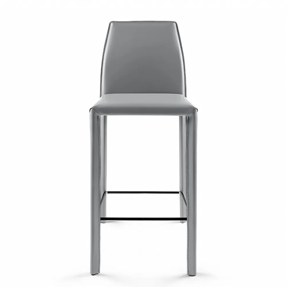 Viadurini Living Küchenhocker-Wohnzimmerhocker aus grauem Leder und schwarzem Fußhocker, hergestellt in Italien – Blumen