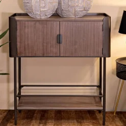 Viadurini Living Konsolentisch Flur-Wohnzimmerkonsole aus Tannenholz und Grauguss mit 2 Türen - Cooper