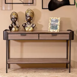 Viadurini Living Konsolentisch Flur-Wohnzimmerkonsole aus Tannenholz und Grauguss mit 2 Schubladen - Cooper