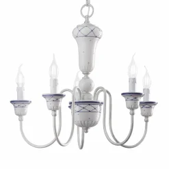 Ferroluce Vintage Kronleuchter-Wohnzimmer-Kronleuchter mit 5 Lichtern aus handbemalter Keramik und Messing - Sanremo