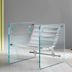 Viadurini Living Moderne Sessel-Wohnzimmersessel aus Glas und Sitz aus weißem Leder Luxus Design - Tecna