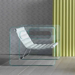 Viadurini Living Moderne Sessel-Wohnzimmersessel aus Glas und Sitz aus weißem Leder Luxus Design - Tecna