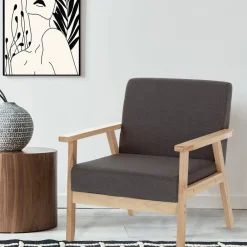 Viadurini Living Moderne Sessel-Wohnzimmersessel aus massivem Kiefernholz und dunkelgrauem Stoff - Basilicata