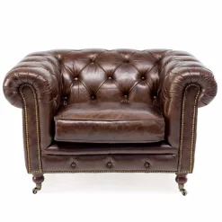 Viadurini Living Klassische Sessel-Wohnzimmersessel aus Vintage-Leder mit gealterter Wirkung mit Rädern und Armlehnen - Stempel