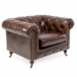 Viadurini Living Klassische Sessel-Wohnzimmersessel aus Vintage-Leder mit gealterter Wirkung mit Rädern und Armlehnen - Stempel