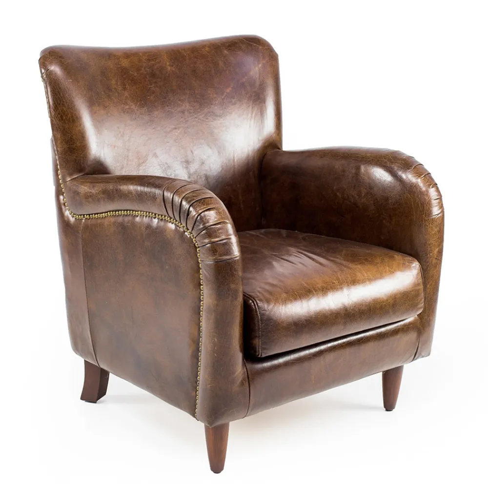 Viadurini Living Klassische Sessel-Wohnzimmersessel aus Vintage-Leder mit gealterter Wirkung - Stempel