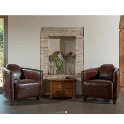 Viadurini Living Klassische Sessel-Wohnzimmersessel komplett aus Vintage-Leder mit gealterter Wirkung - Stempel