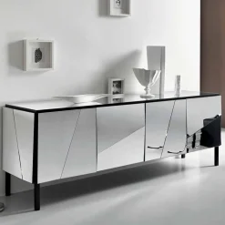 Viadurini Living Sideboards-Wohnzimmer-Sideboard aus mattschwarzem Holz und verspiegelten Gläsern, italienischer Luxus - Sienese