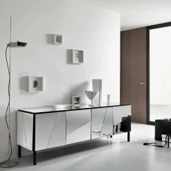 Viadurini Living Sideboards-Wohnzimmer-Sideboard aus mattschwarzem Holz und verspiegelten Gläsern, italienischer Luxus - Sienese