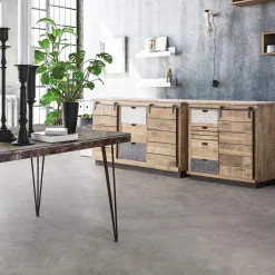 Viadurini Living Sideboards-Wohnzimmer-Sideboard aus Mangoholz und Stahl mit 2 Türen und 3 Schubladen - Sinfony
