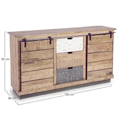 Viadurini Living Sideboards-Wohnzimmer-Sideboard aus Mangoholz und Stahl mit 2 Türen und 3 Schubladen - Sinfony