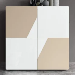 Viadurini Living Sideboards-Wohnzimmer-Sideboard mit 4 Türen aus weißem Glas und Nerz-Finish, hergestellt in Italien – Eva