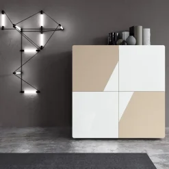 Viadurini Living Sideboards-Wohnzimmer-Sideboard mit 4 Türen aus weißem Glas und Nerz-Finish, hergestellt in Italien – Eva