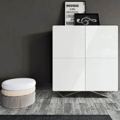 Viadurini Living Sideboards-Wohnzimmer-Sideboard mit 4 Türen in weißer Glasoptik, hergestellt in Italien – Eline