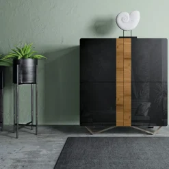 Viadurini Living Sideboards-Wohnzimmer-Sideboard mit 4 Türen in rustikaler geknoteter Eiche und anthrazitfarbenem Glas – Ove