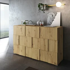 Viadurini Living Sideboards-Wohnzimmer-Sideboard mit 3 Flügeltüren in Eichenoptik – Natrium
