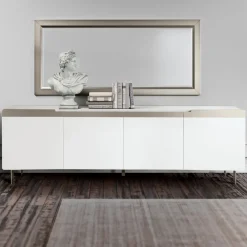 Viadurini Living Sideboards-Wohnzimmer-Sideboard mit 4 MDF-Türen, Weiß- und Nickel-Finish, hergestellt in Italien – Emie