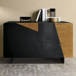 Viadurini Living Sideboards-Wohnzimmer-Sideboard mit 2 Türen in rustikaler geknoteter Eiche und anthrazitfarbenem Glas – Ove