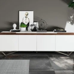 Viadurini Living Sideboards-Wohnzimmer-Sideboard mit 4 Türen in Weiß und Canaletto-Finish, hergestellt in Italien – Any