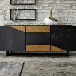 Viadurini Living Sideboards-Wohnzimmer-Sideboard mit 3 Türen in rustikaler geknoteter Eiche und anthrazitfarbenem Glas – Ove