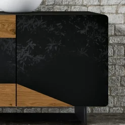 Viadurini Living Sideboards-Wohnzimmer-Sideboard mit 3 Türen in rustikaler geknoteter Eiche und anthrazitfarbenem Glas – Ove