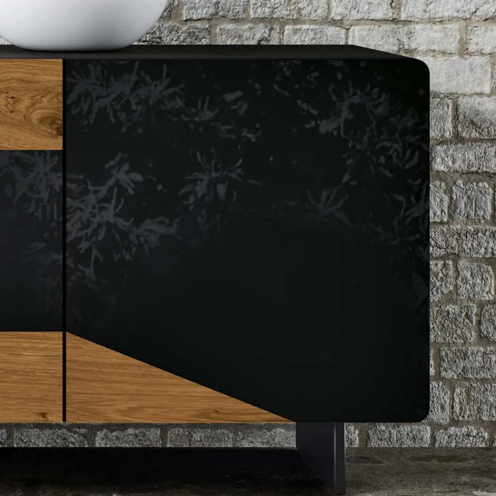 Viadurini Living Sideboards-Wohnzimmer-Sideboard mit 3 Türen in rustikaler geknoteter Eiche und anthrazitfarbenem Glas – Ove
