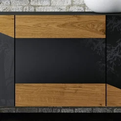Viadurini Living Sideboards-Wohnzimmer-Sideboard mit 3 Türen in rustikaler geknoteter Eiche und anthrazitfarbenem Glas – Ove