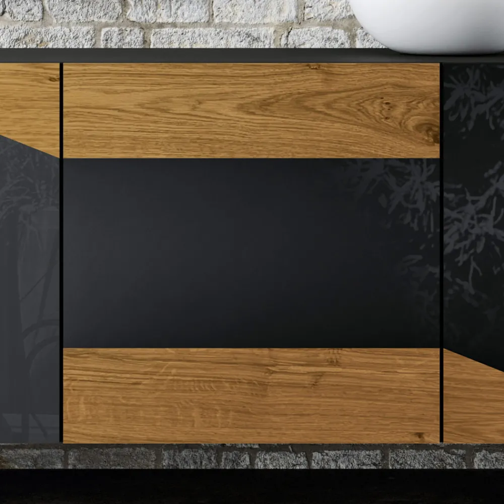 Viadurini Living Sideboards-Wohnzimmer-Sideboard mit 3 Türen in rustikaler geknoteter Eiche und anthrazitfarbenem Glas – Ove