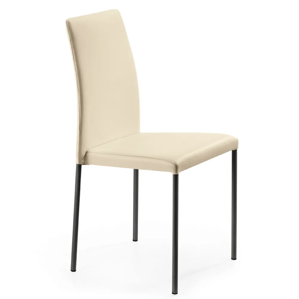 Viadurini Living Design Stühle-Wohnzimmerstuhl aus elfenbeinfarbenem Leder und Stahl, hergestellt in Italien – Kind