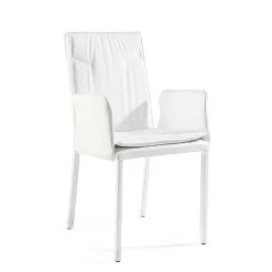 Viadurini Living Design Stühle-Wohnzimmerstuhl mit Armlehnen aus weißem Leder, hergestellt in Italien – Casetta