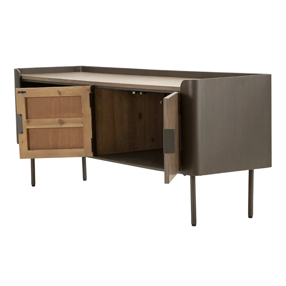 Viadurini Living Tv-Möbel-Wohnzimmer-TV-Ständer aus Tannenholz und Grauguss mit 2 Türen - Cooper