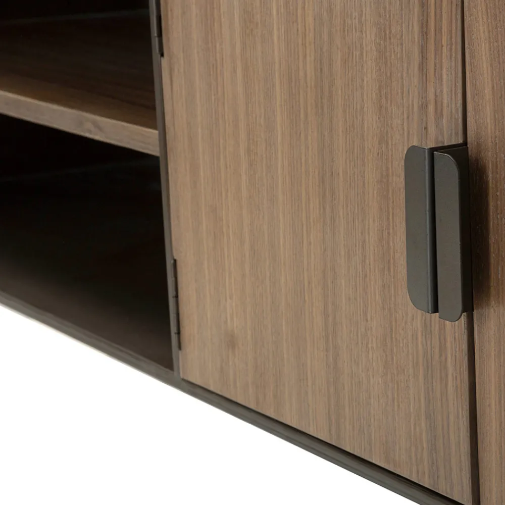 Viadurini Living Tv-Möbel-Wohnzimmer-TV-Ständer aus Tannenholz und Grauguss mit 2 Türen - Cooper