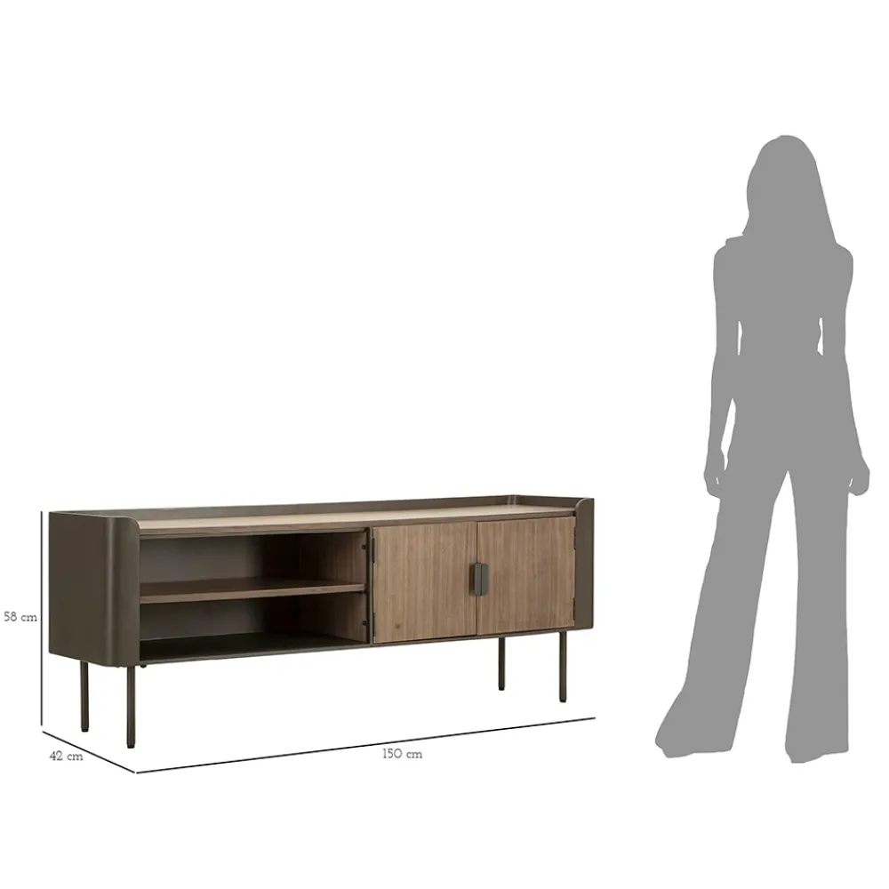 Viadurini Living Tv-Möbel-Wohnzimmer-TV-Ständer aus Tannenholz und Grauguss mit 2 Türen - Cooper