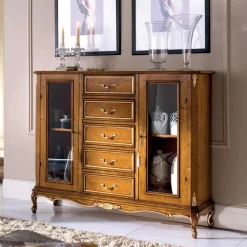 Viadurini Classic Vitrinen-Wohnzimmervitrine aus Holz mit 2 Türen und 5 Schubladen Made in Italy - Richard