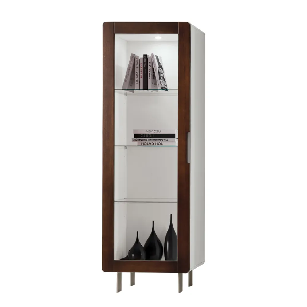 Viadurini Living Vitrinen-Wohnzimmervitrine mit 1 Tür in Weiß und Canaletto-Finish, hergestellt in Italien – Gerd