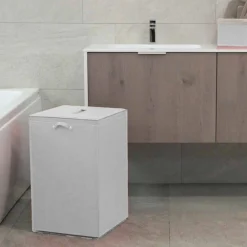 Limac Design Wäschekörbe-Wäschekorb aus Leder mit quadratischer Basis David, made in Italy