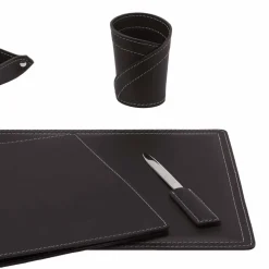 Limac Design Bürozubehör-Zubehör Schreibtisch aus gebundenem Leder, 5 Stück, Made in Italy - Ascanio