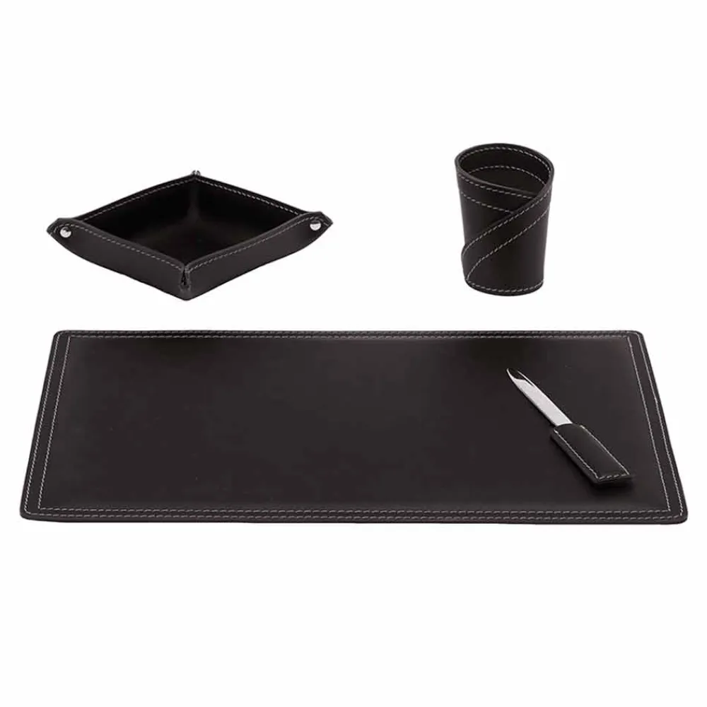 Limac Design Bürozubehör-Zubehör Schreibtisch aus regeneriertem Leder, 4 Stück, Made in Italy - Ascanio