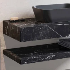 Viadurini Bathroom Badmöbel Hängend-Zusammensetzung 3 Badezimmermöbel aus Steinzeug und Luxus Waschbecken Vetrochina - Ramentina