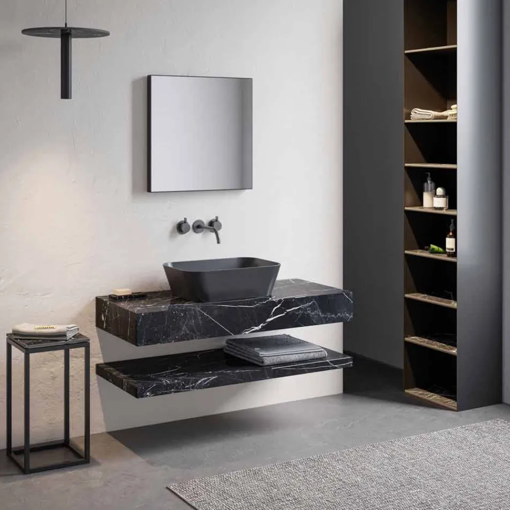 Viadurini Bathroom Badmöbel Hängend-Zusammensetzung 3 Badezimmermöbel aus Steinzeug und Luxus Waschbecken Vetrochina - Ramentina