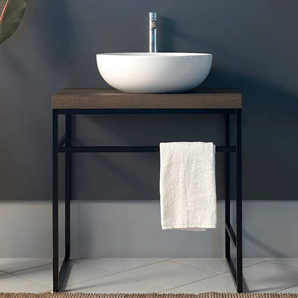 Viadurini Bathroom Badmöbel Stehend-Zusammensetzung 3 Badezimmermöbel aus Metall, Holz und Keramik Made in Italy - Cizco