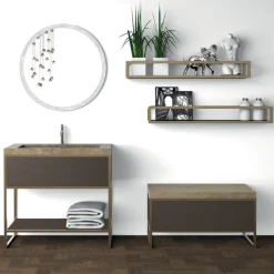 Viadurini Bathroom Badmöbel Stehend-Zusammensetzung 5 freistehende Badezimmermöbel aus Metall, Ecolegno und Luxussteinzeug - Cizco