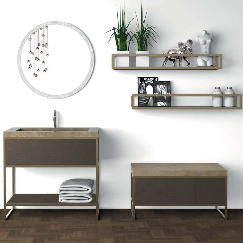 Viadurini Bathroom Badmöbel Stehend-Zusammensetzung 5 freistehende Badezimmermöbel aus Metall, Ecolegno und Luxussteinzeug - Cizco