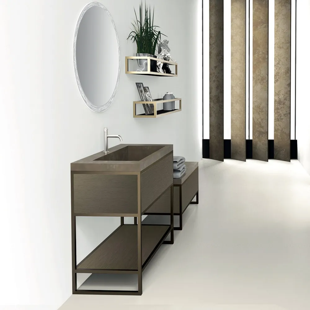 Viadurini Bathroom Badmöbel Stehend-Zusammensetzung 5 freistehende Badezimmermöbel aus Metall, Ecolegno und Luxussteinzeug - Cizco