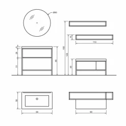 Viadurini Bathroom Badmöbel Stehend-Zusammensetzung 5 freistehende Badezimmermöbel aus Metall, Ecolegno und Luxussteinzeug - Cizco