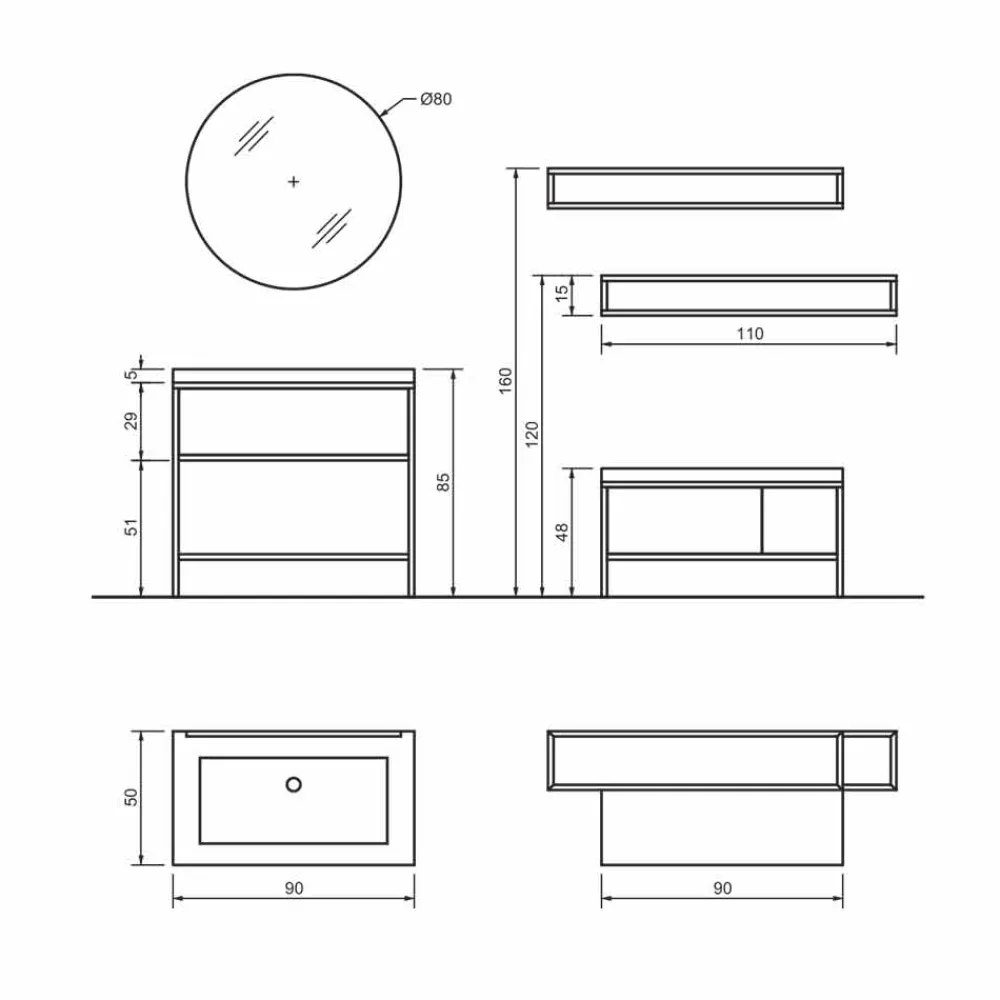 Viadurini Bathroom Badmöbel Stehend-Zusammensetzung 5 freistehende Badezimmermöbel aus Metall, Ecolegno und Luxussteinzeug - Cizco
