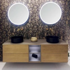 Viadurini Bathroom Badmöbel Hängend-Zusammensetzung 5 Hängende Badezimmermöbel aus Holz und Kristall Made in Italy - Renga