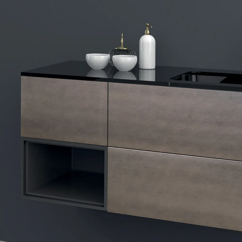 Viadurini Bathroom Badmöbel Hängend-Zusammensetzung 2 Hängende Badezimmermöbel aus Mdf Platin lackiert 120 cm - Renga